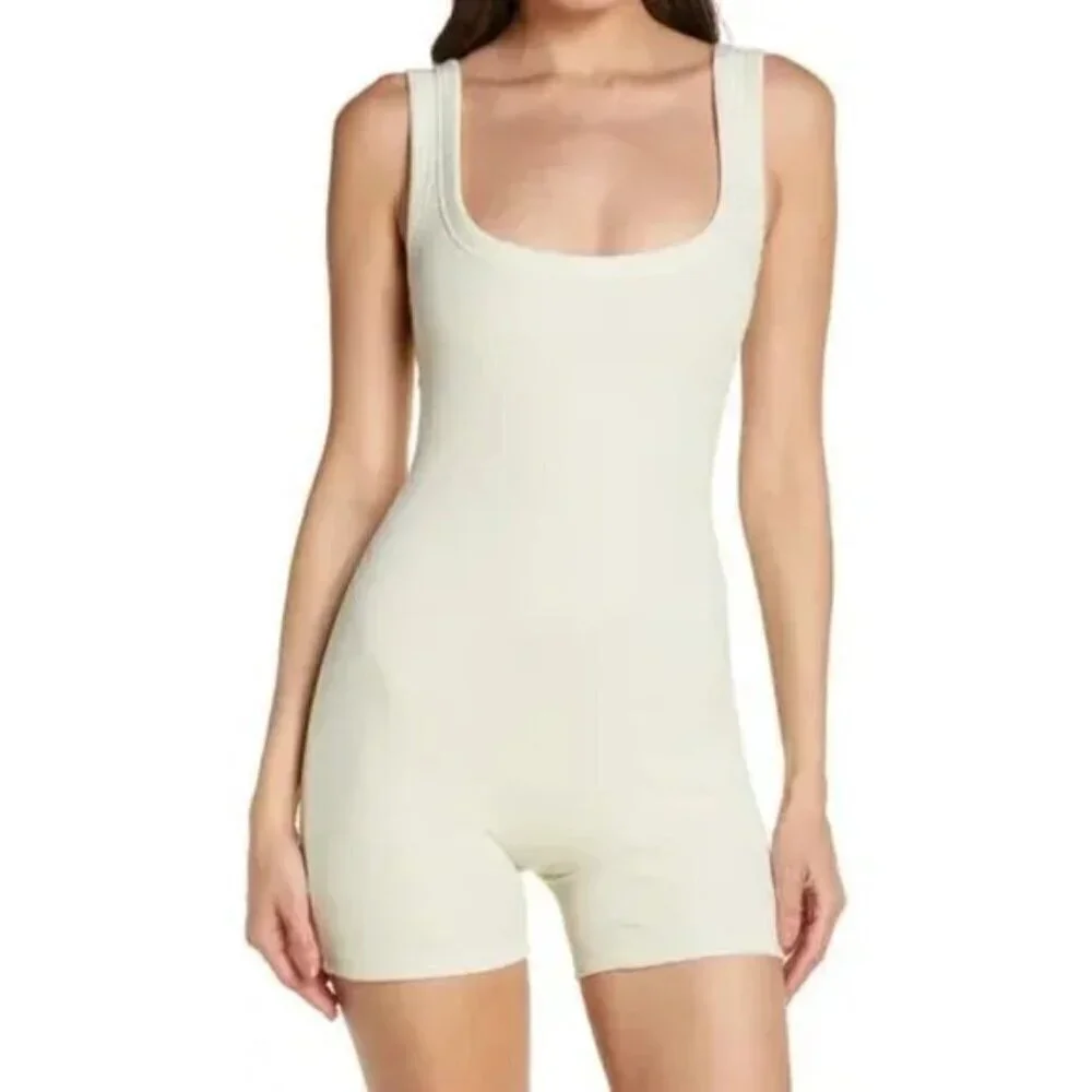 SKIMS Rib Stretch Cotton Romper in Bone Size 3X